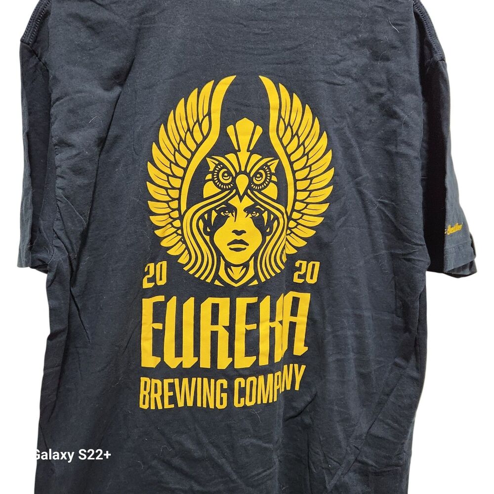Eureka Brewing Co T Shirt XL Black Graphic Owl‎ Beer Logo Casual Tee